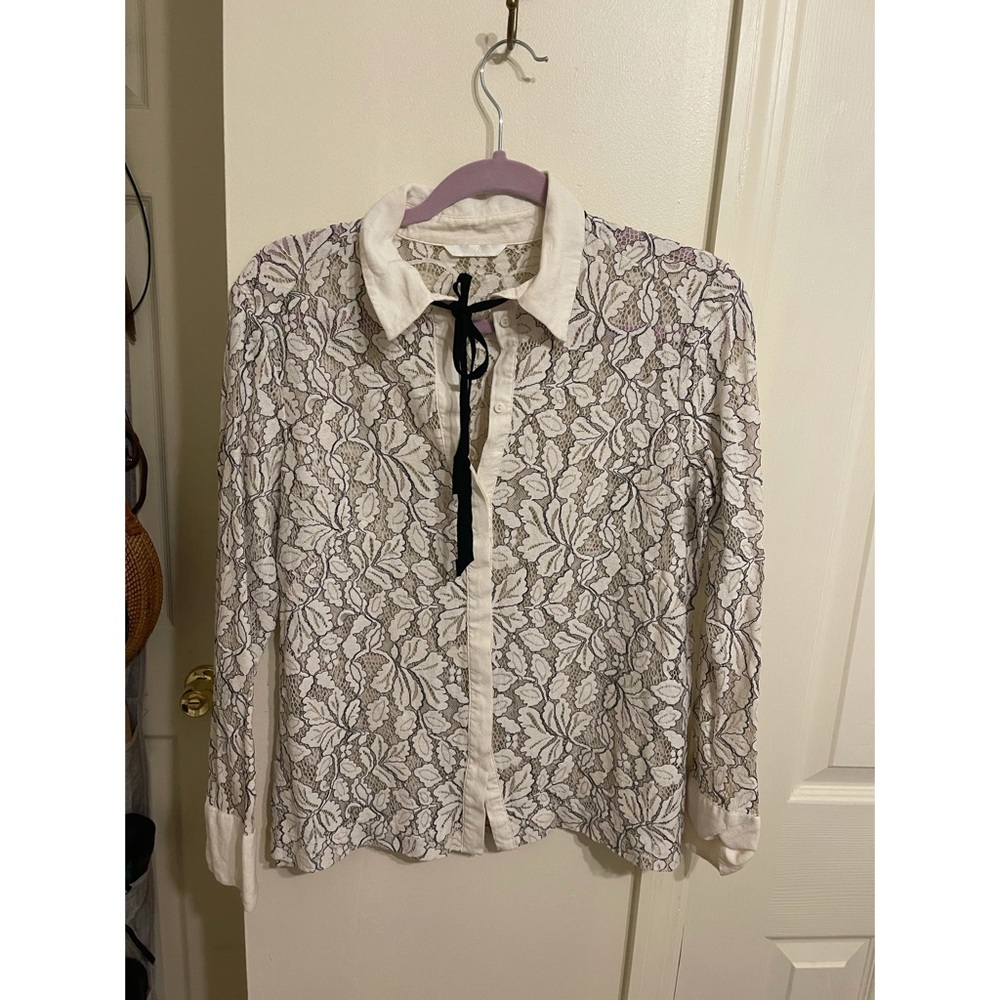 Sheer Floral Cowboy Tie Button Down